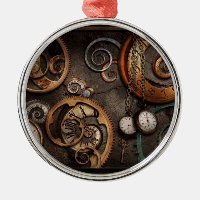 Steampunk - Abstrakt - Tiden är komplicerad Julgransprydnad Metall (Framsidan)