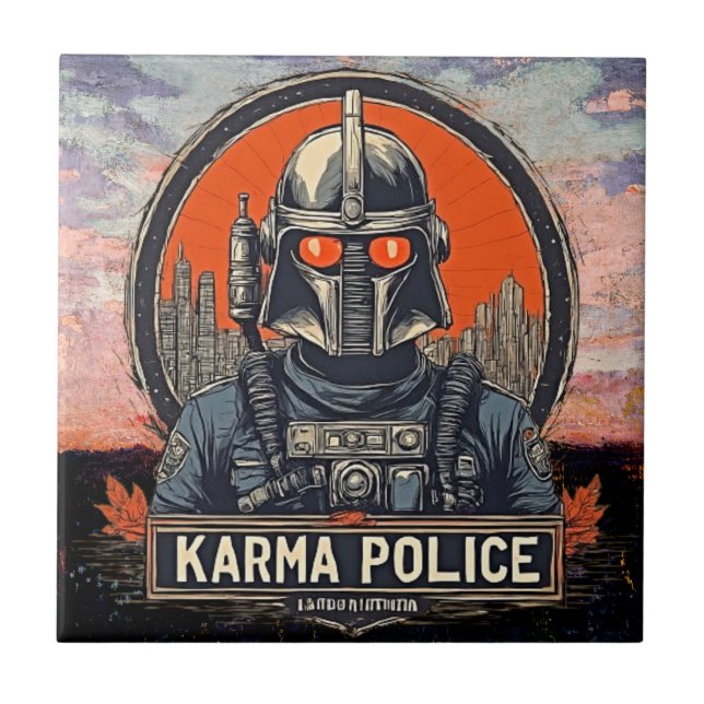 Steampunk Aesthetic - Retro Sci-Fi Karma Police Kakelplatta (Framsidan)