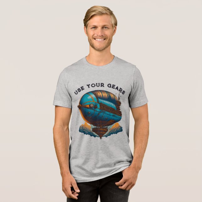 SteamPunk Airship - Använda dina öron T-Shirt (Framsida Full)