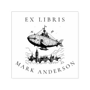 Steampunk Airship Bookplate Frimärke Självfärgande Stämpel