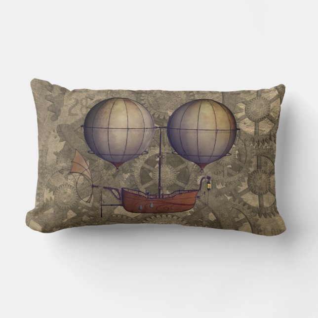 Steampunk Airship Dirisible Blimp & Cogs Lumbarkudde (Framsida)