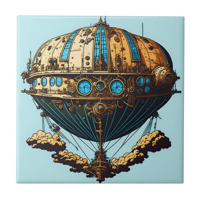Steampunk Airship Dreams Ceramic Tile Kakelplatta (Framsidan)