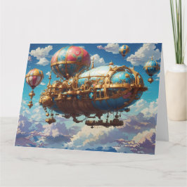 Steampunk Airship och Balloons in Himlar Kort