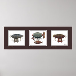 Steampunk Airship Trio of Fantasy Dirigibles Poster