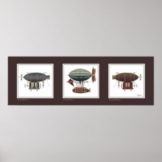Steampunk Airship Trio of Fantasy Dirigibles Poster