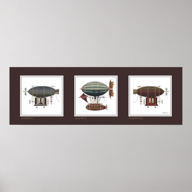 Steampunk Airship Trio of Fantasy Dirigibles Poster (Framsidan)