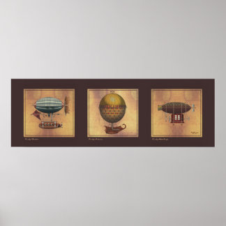 Steampunk Airship Trio of Fantasy Dirigibles Poster