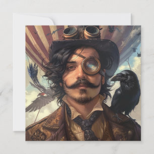 Steampunk Airship Victorian Industrial Raven Inbjudningar