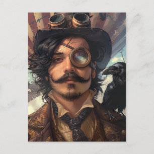 Steampunk Airship Victorian Industrial Raven Vykort