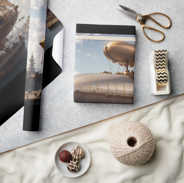 Steampunk Airship vid landning Presentpapper (Hantverk)