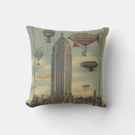 Steampunk Airships i himmlen över New York City Kudde