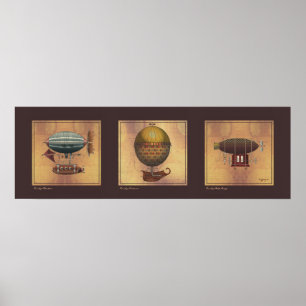 Steampunk AirshipTrio av fantasiDirigibles Poster