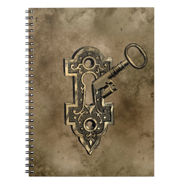 Steampunk Åldras Antique Victorian Nyckel Lock Anteckningsbok (Framsidan)