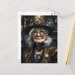 Steampunk äldre kvinna vykort