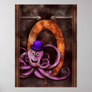 Steampunk - alfabet - nollan är för bläckfisk poster