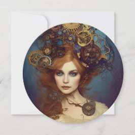 Steampunk Alice Fantasy Porträtt Round Card