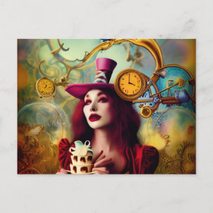 Steampunk Alice Hatter Keeping Time Vykort