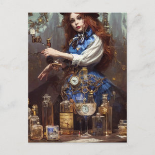 Steampunk Alice i Lab Vykort