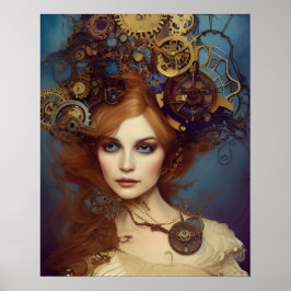 Steampunk Alice Stunning Fantasy Porträtt Poster