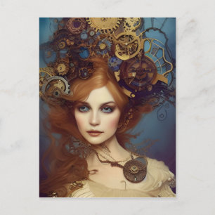 Steampunk Alice Stunning Fantasy Porträtt Vykort
