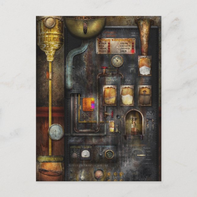 Steampunk - allt för en kopp kaffe vykort (Framsida)