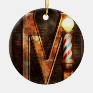 Steampunk - Alphabet - M är för Mustache Julgransprydnad Keramik