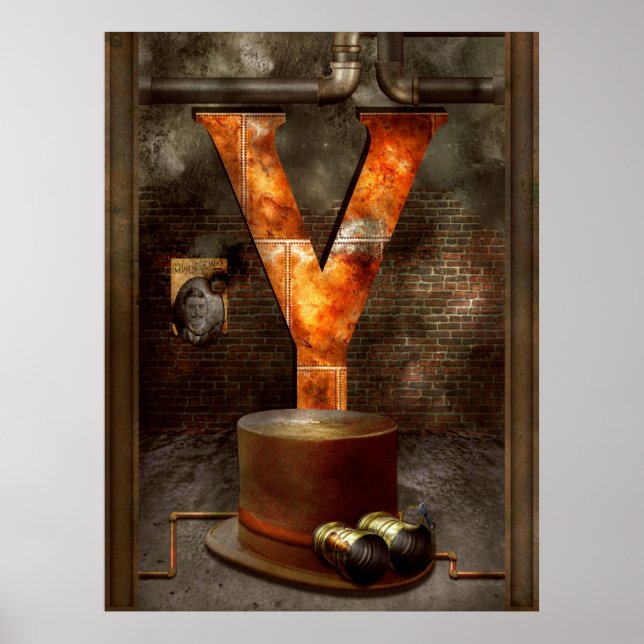 Steampunk - Alphabet - Y är för Gult Goggles Poster (Framsidan)