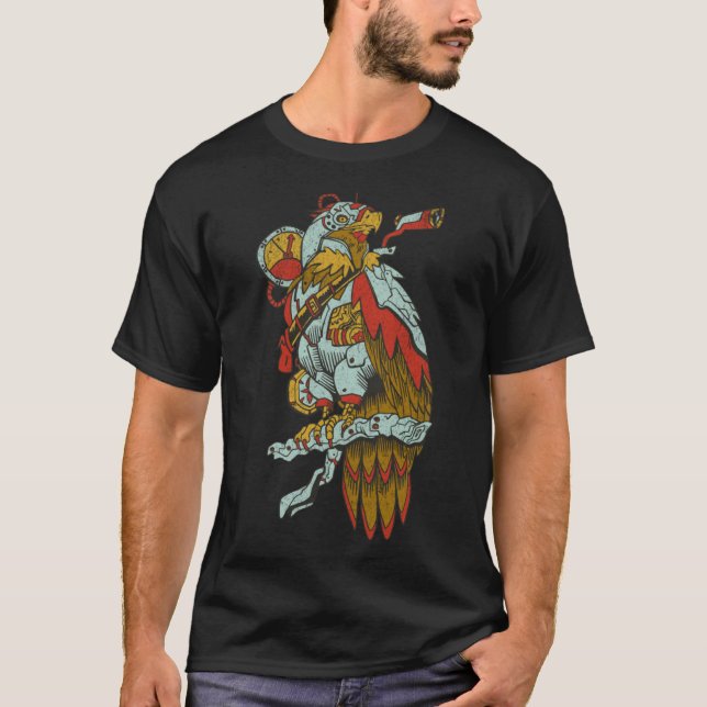Steampunk American Eagle Bird Birder Fantasy Read T Shirt (Framsida)
