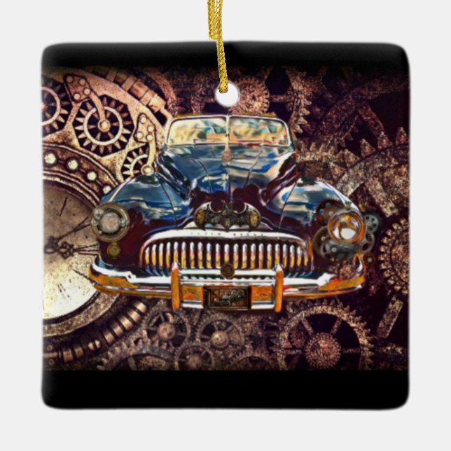 Steampunk Antique Buick Julgransprydnad Keramik (Framsida)