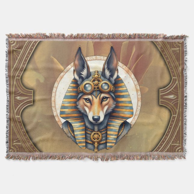 Steampunk Anubis Fox Porträtt Filt (Framsidan)