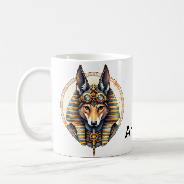Steampunk Anubis Fox Porträtt Kaffemugg (Vänster)
