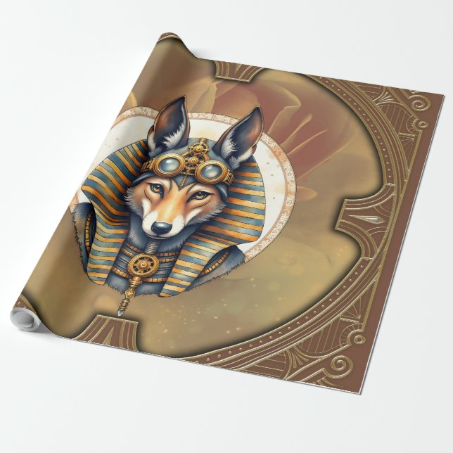 Steampunk Anubis Fox Porträtt Presentpapper (Utrullad)