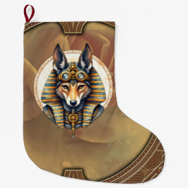 Steampunk Anubis Fox Porträtt Stor Julstrumpa