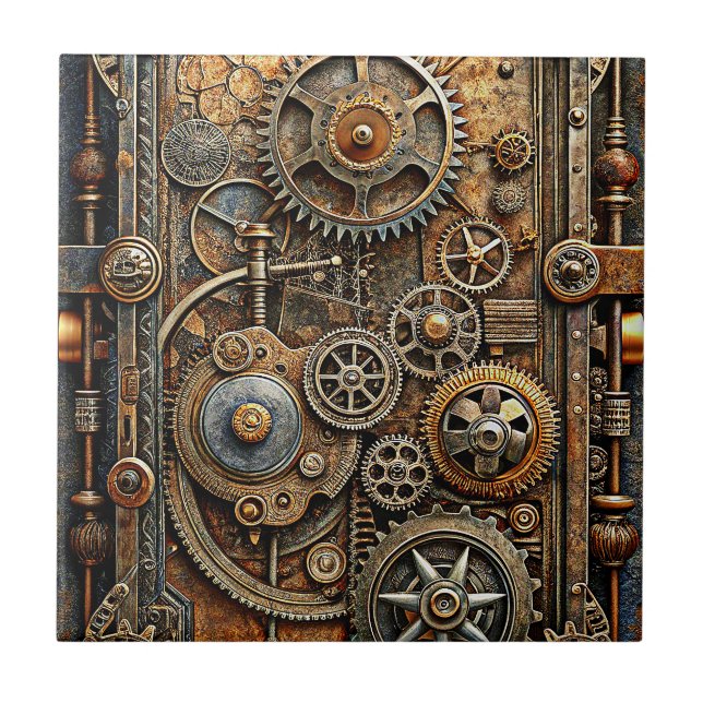 Steampunk Art Ceramic Tile Kakelplatta (Framsidan)