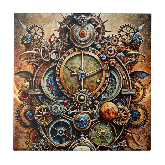 Steampunk Art Ceramic Tile Kakelplatta (Framsidan)