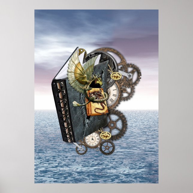 Steampunk-Art Dragon Storybook Poster (Framsidan)