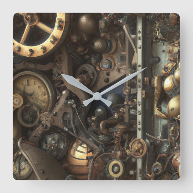 Steampunk Art Wall Clock Fyrkantig Klocka (Framsida)