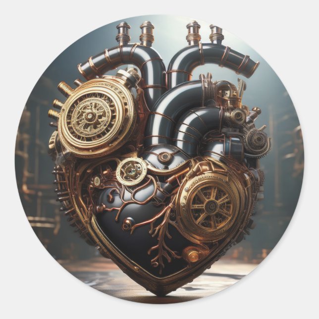 Steampunk Artificial Heart Runt Klistermärke (Framsida)