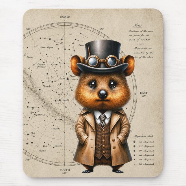 Steampunk-astronom Quokka med stjärnkarta Musmatta (Framsidan)