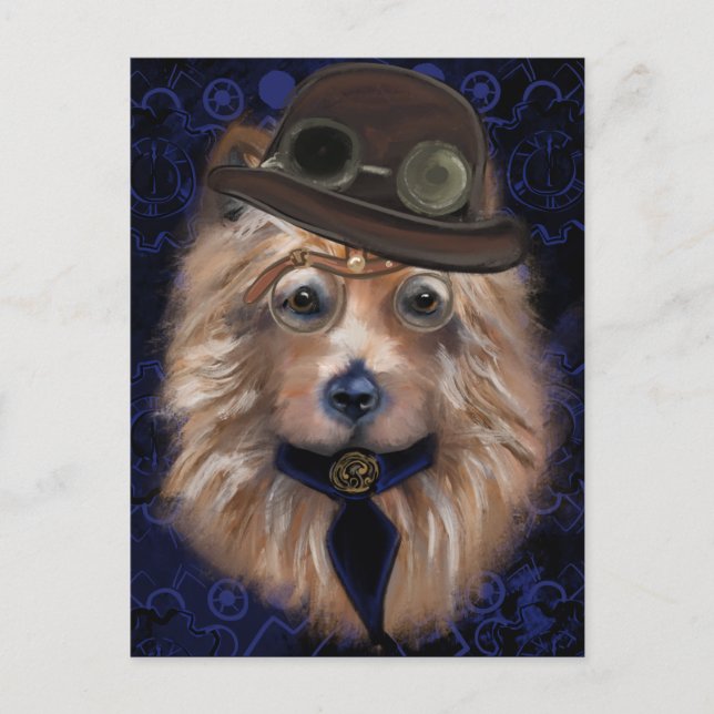 STEAMPUNK AUSTRALIAN TERRIER VYKORT (Framsida)