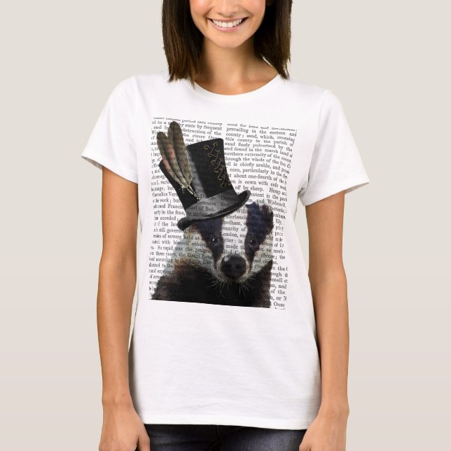 Steampunk Badger i Top hat T-shirt (Framsida)