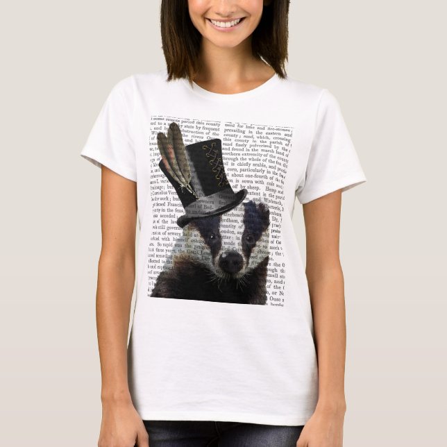 Steampunk Badger i Top hat Tee Shirt (Framsida)