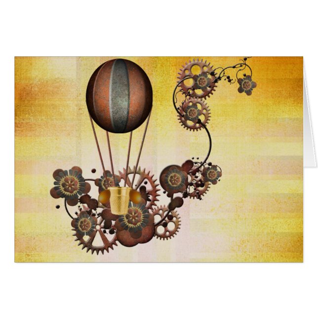 Steampunk Balloon Antique Gult Hälsningskort (Framsidan Horizontal)