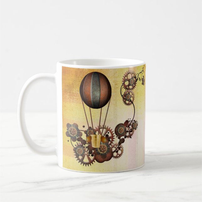 Steampunk Balloon Antique Gult Kaffemugg (Vänster)