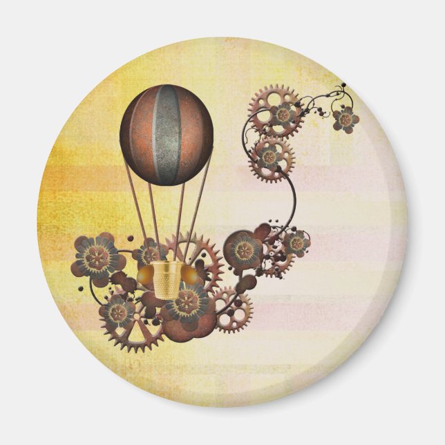 Steampunk Balloon Antique Gult Magnet (Framsidan)