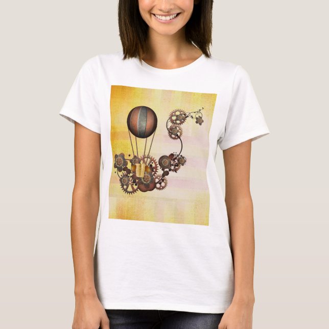 Steampunk Balloon Antique Gult T-shirt (Framsida)