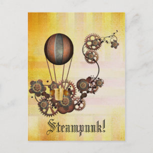 Steampunk Balloon Antique Gult Vykort