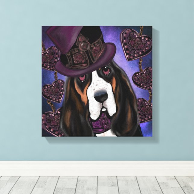 STEAMPUNK Basset Hound Canvastryck (Insitu (trägolv))