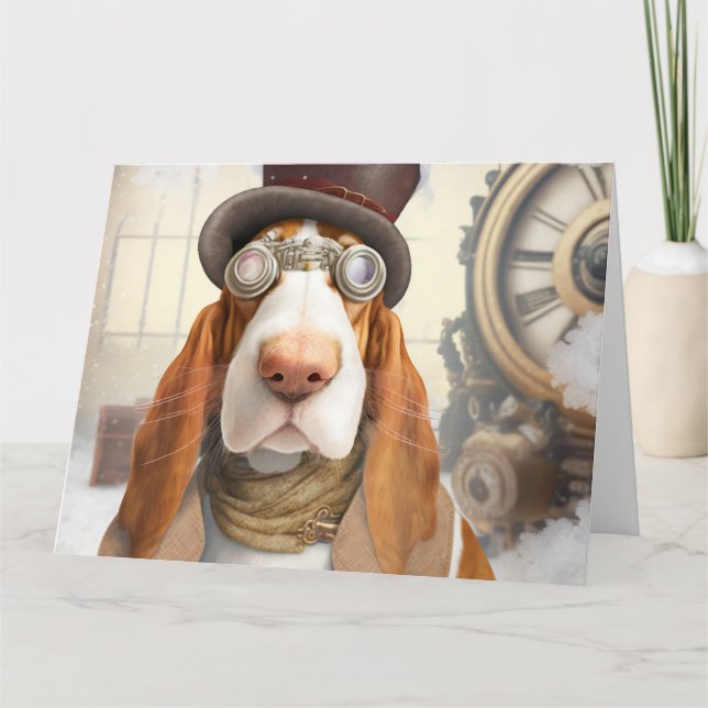 Steampunk Basset Hound Kort (Framsida)