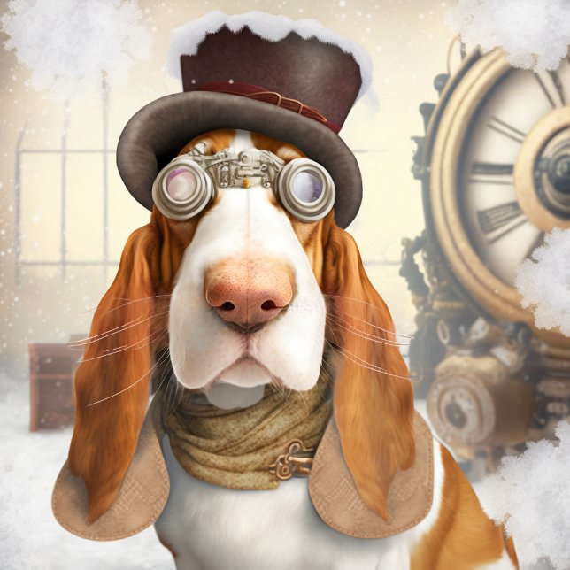 Steampunk Basset Hound Vinflaska Etikett (Skapare uppladdad)